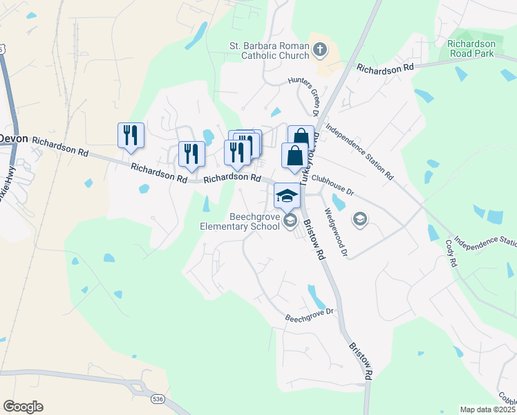 map of restaurants, bars, coffee shops, grocery stores, and more near 1052 Oakwood Court in Independence