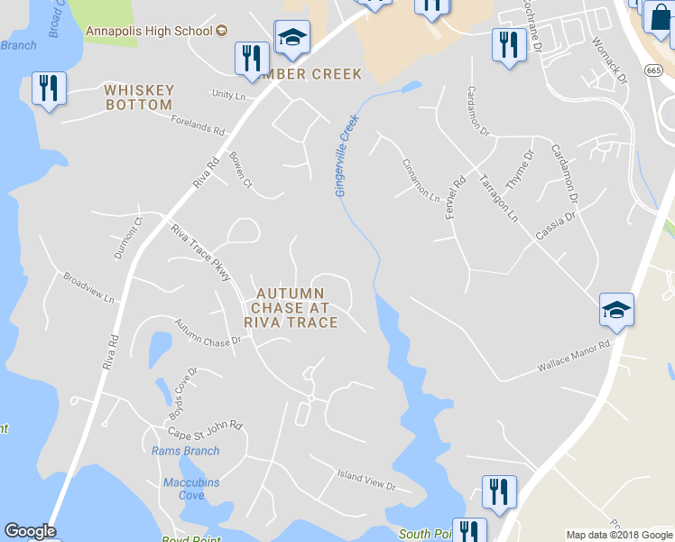 map of restaurants, bars, coffee shops, grocery stores, and more near 2740 Gingerview Lane in Annapolis