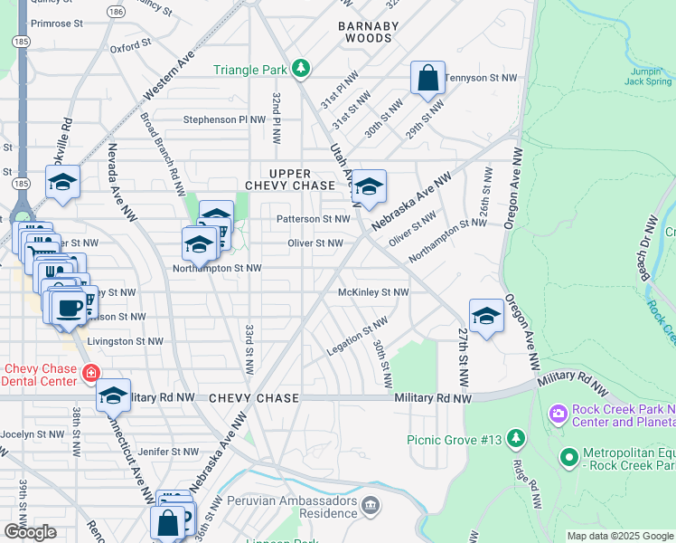 map of restaurants, bars, coffee shops, grocery stores, and more near in Washington