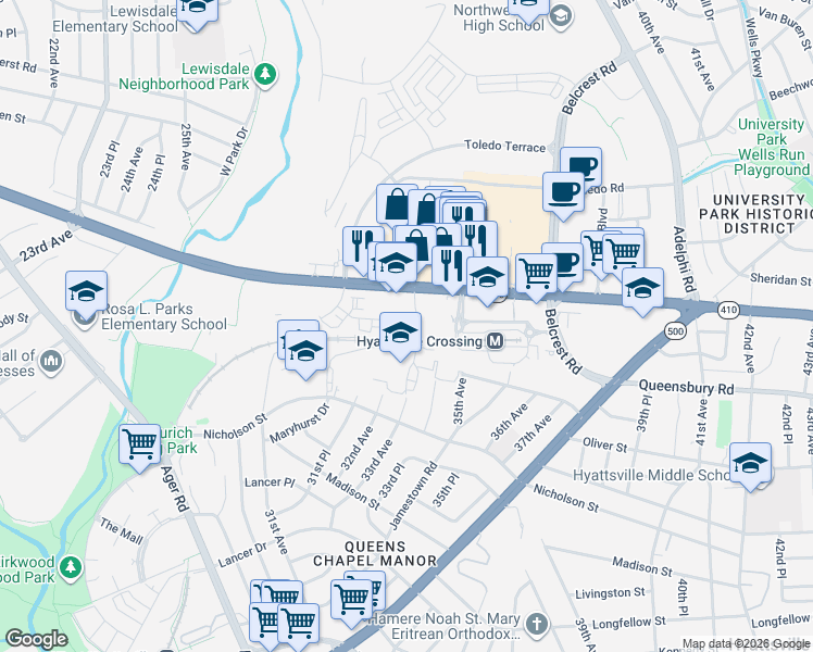 map of restaurants, bars, coffee shops, grocery stores, and more near 101 Independence Avenue Southeast in Washington