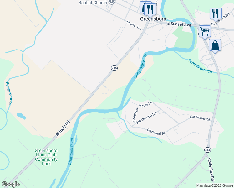 map of restaurants, bars, coffee shops, grocery stores, and more near 13093 Ridgely Road in Greensboro