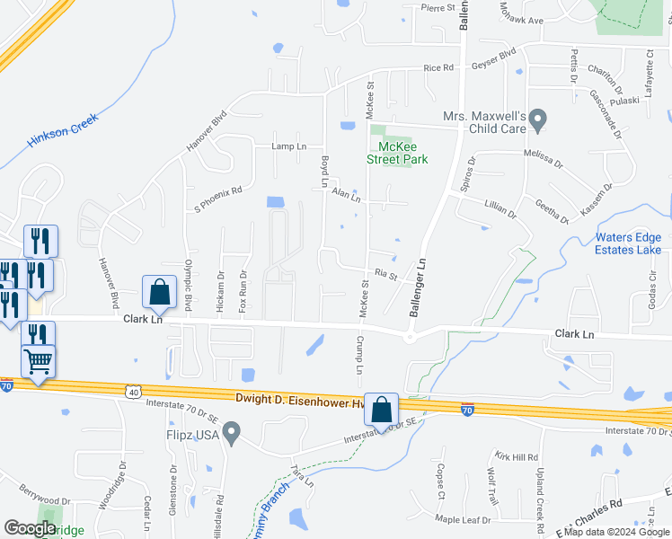 map of restaurants, bars, coffee shops, grocery stores, and more near 4420 Ria Street in Columbia