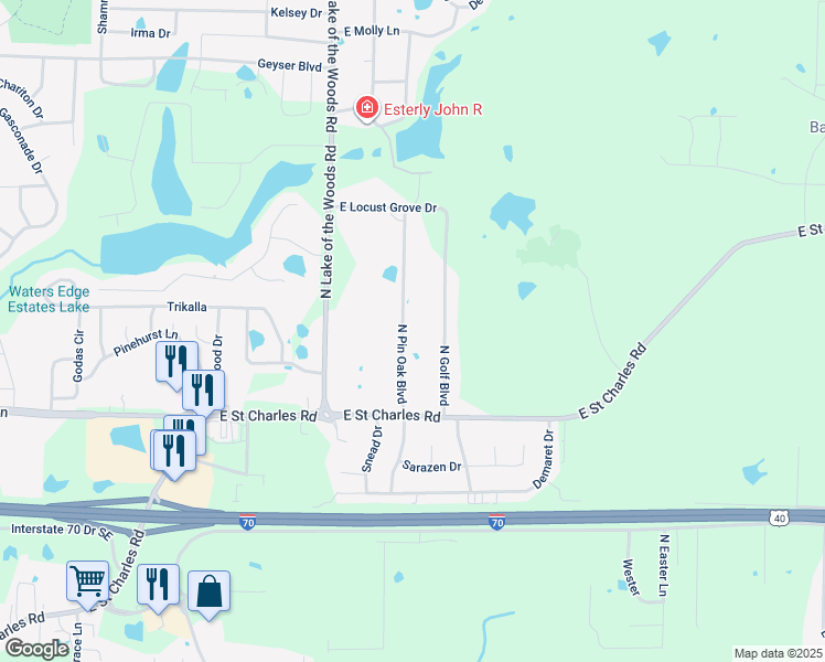 map of restaurants, bars, coffee shops, grocery stores, and more near 1504 North Pin Oak Boulevard in Columbia