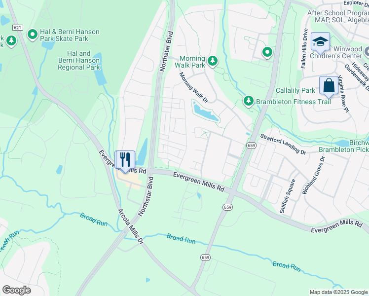 map of restaurants, bars, coffee shops, grocery stores, and more near 42295 Riggins Ridge Terrace in Ashburn