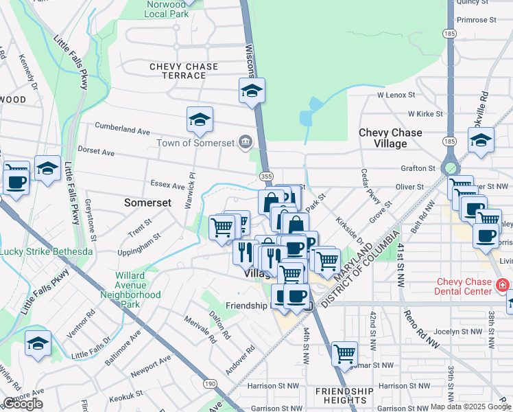 map of restaurants, bars, coffee shops, grocery stores, and more near 5600 Wisconsin Avenue in Chevy Chase