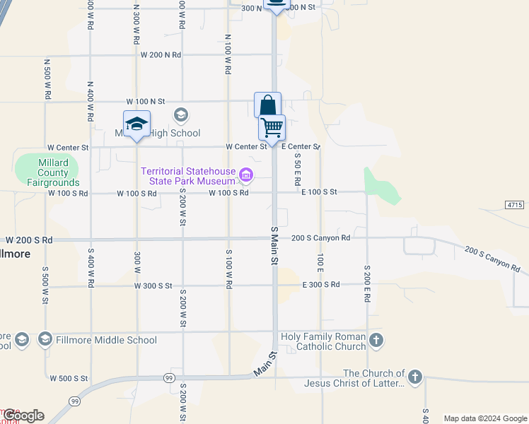 map of restaurants, bars, coffee shops, grocery stores, and more near 170 South Main Fillmore in Fillmore