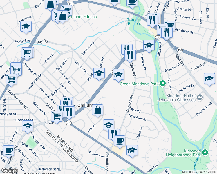 map of restaurants, bars, coffee shops, grocery stores, and more near 101 Independence Avenue Southeast in Washington