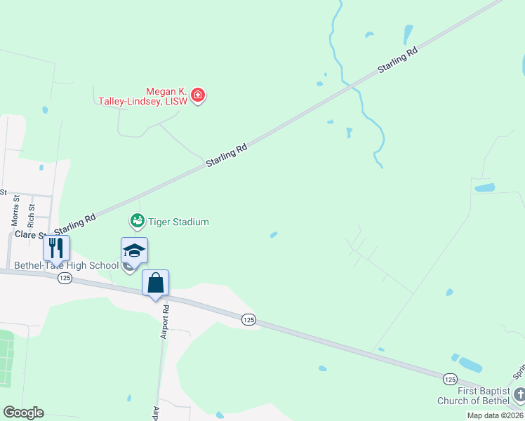 map of restaurants, bars, coffee shops, grocery stores, and more near 3490 Ohio 125 in Bethel