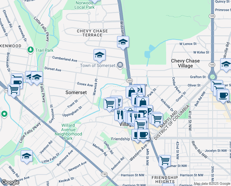 map of restaurants, bars, coffee shops, grocery stores, and more near 5630 Wisconsin Avenue in Chevy Chase