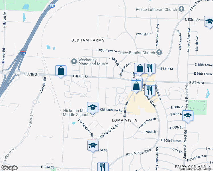 map of restaurants, bars, coffee shops, grocery stores, and more near 8722 Corrington Avenue in Kansas City