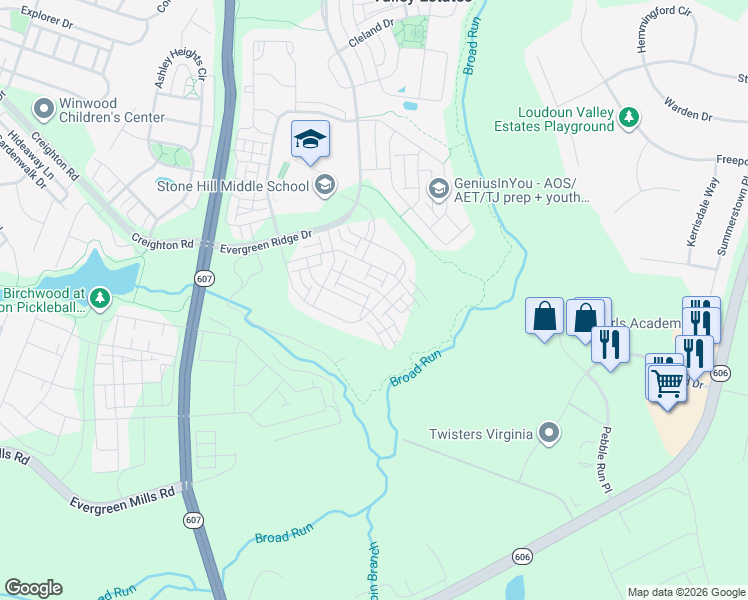 map of restaurants, bars, coffee shops, grocery stores, and more near 23656 Hopewell Manor Terrace in Ashburn
