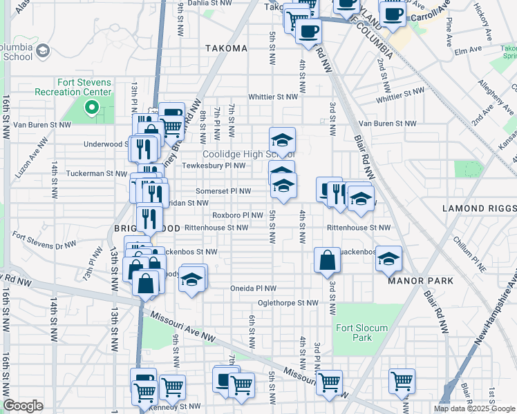 map of restaurants, bars, coffee shops, grocery stores, and more near 522 Sheridan Street Northwest in Washington