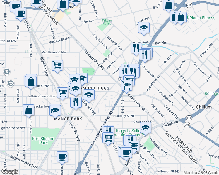 map of restaurants, bars, coffee shops, grocery stores, and more near 101 Independence Avenue Southeast in Washington