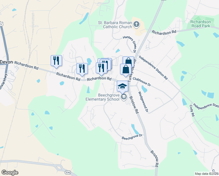 map of restaurants, bars, coffee shops, grocery stores, and more near 4187 Elder Court in Independence