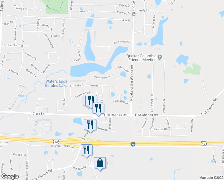 map of restaurants, bars, coffee shops, grocery stores, and more near 5763 East Limoges Drive in Columbia