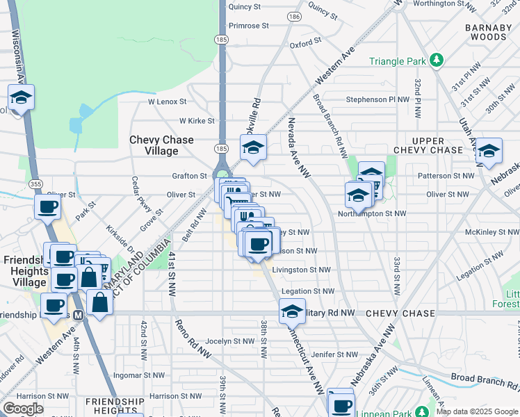 map of restaurants, bars, coffee shops, grocery stores, and more near 3755 Northampton Street Northwest in Washington