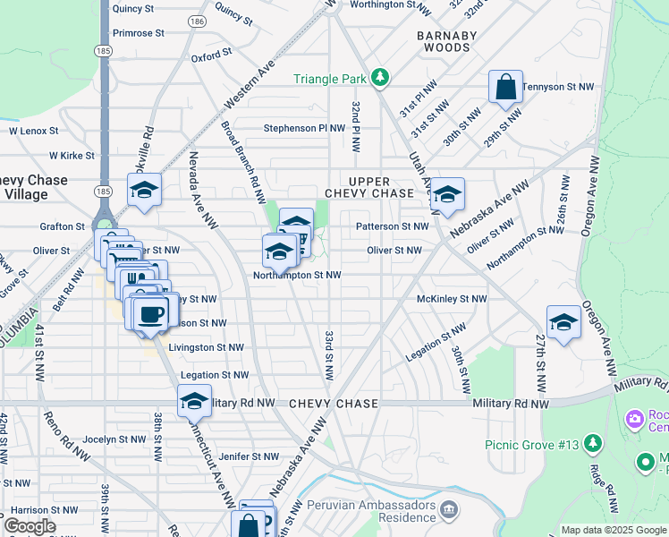 map of restaurants, bars, coffee shops, grocery stores, and more near 5707 33rd Street Northwest in Washington