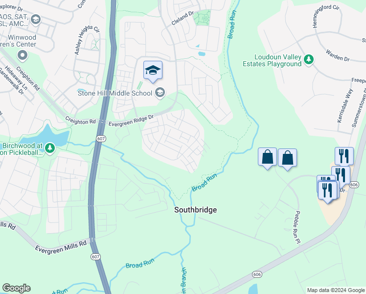 map of restaurants, bars, coffee shops, grocery stores, and more near 43213 Thoroughfare Gap Terrace in Ashburn