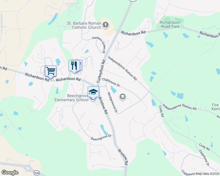 map of restaurants, bars, coffee shops, grocery stores, and more near 1030 Wedgewood Drive in Independence