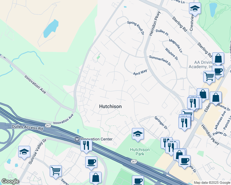 map of restaurants, bars, coffee shops, grocery stores, and more near 13409 Parcher Avenue in Herndon