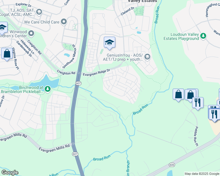 map of restaurants, bars, coffee shops, grocery stores, and more near 23581 Belvoir Woods Terrace in Ashburn