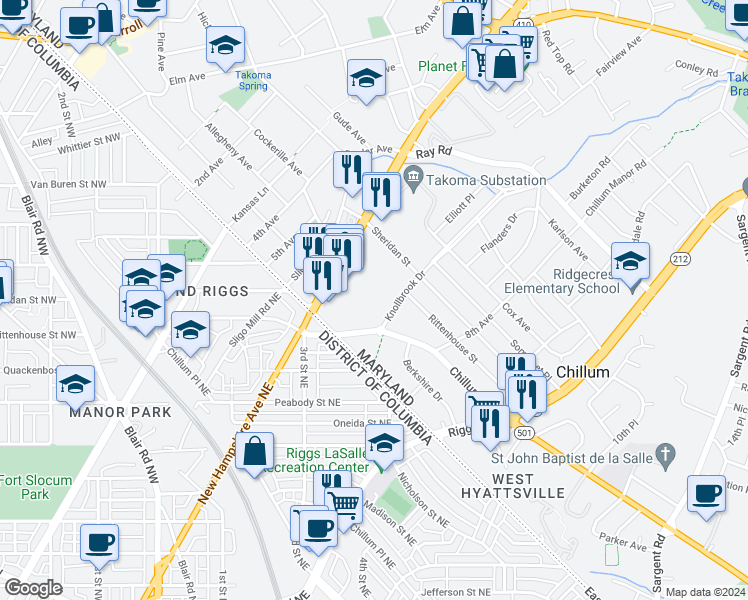 map of restaurants, bars, coffee shops, grocery stores, and more near 101 Independence Avenue Southeast in Washington
