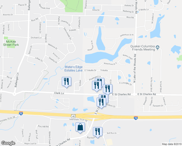 map of restaurants, bars, coffee shops, grocery stores, and more near 1330-1332 North Frideriki Drive in Columbia