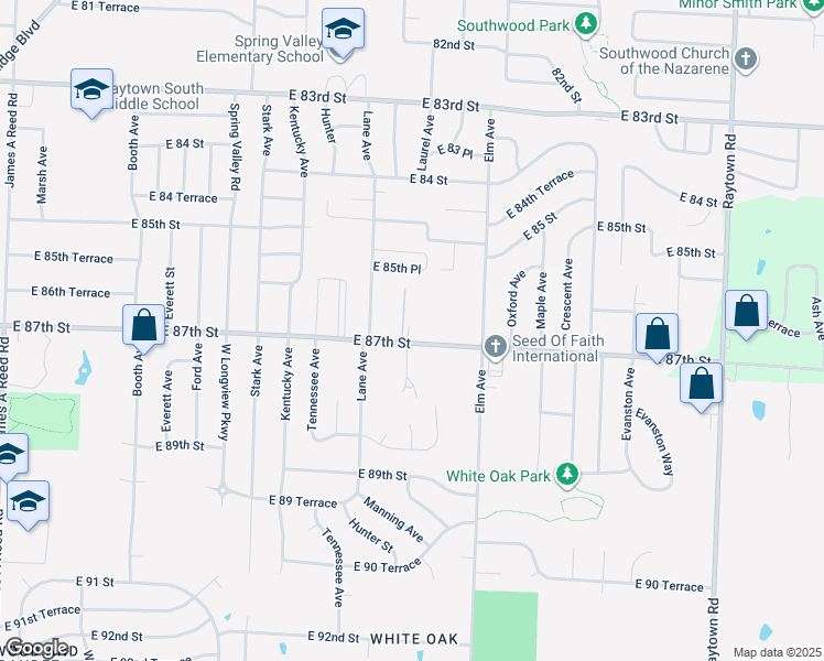 map of restaurants, bars, coffee shops, grocery stores, and more near 9021 East 87th Street in Raytown