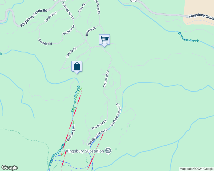 map of restaurants, bars, coffee shops, grocery stores, and more near 313 Tramway Drive in Stateline