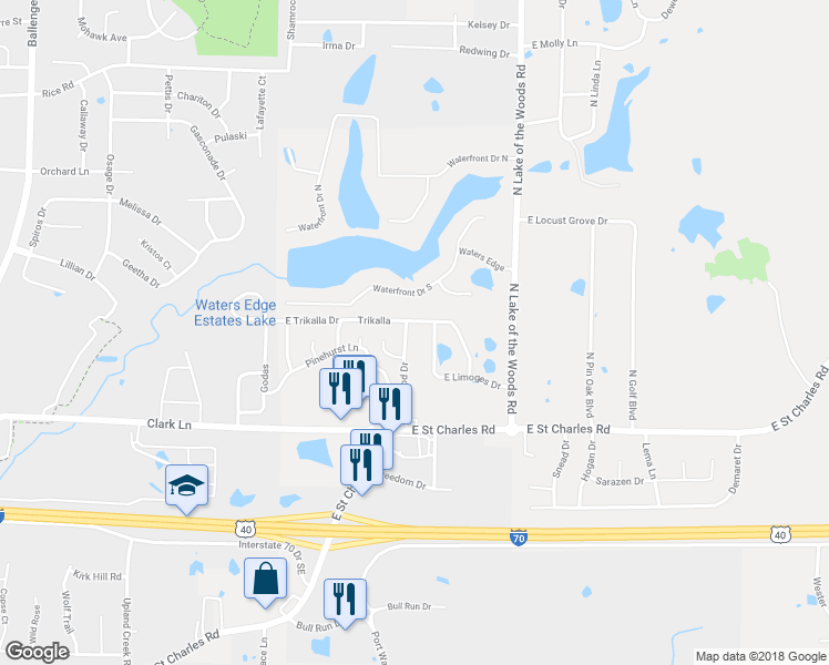map of restaurants, bars, coffee shops, grocery stores, and more near 1720 Lakewood Drive in Columbia