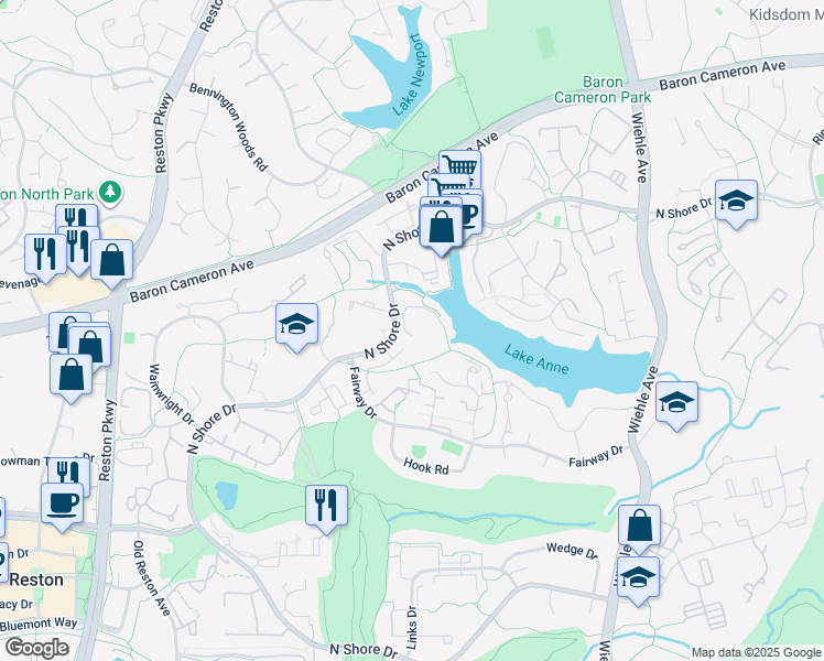 map of restaurants, bars, coffee shops, grocery stores, and more near 11493 Waterview Cluster in Reston