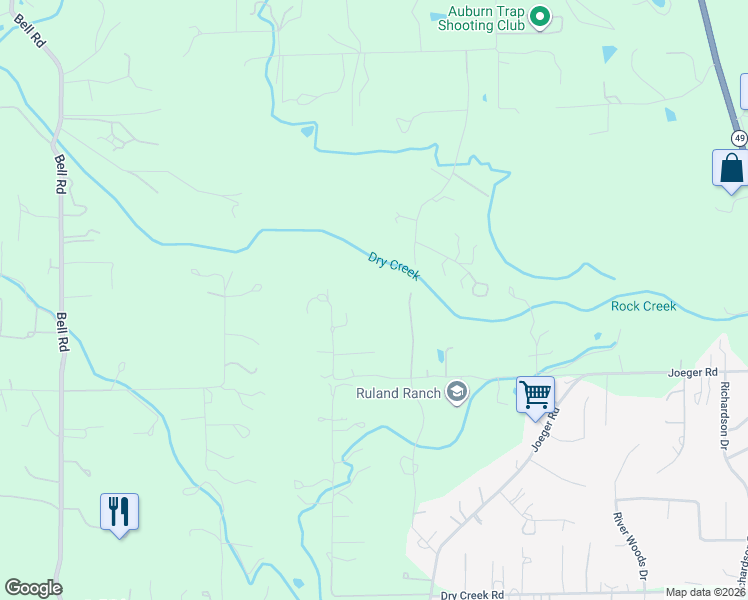 map of restaurants, bars, coffee shops, grocery stores, and more near 10800 Pickle Barrel Road in Auburn