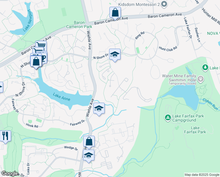 map of restaurants, bars, coffee shops, grocery stores, and more near 1554 Goldenrain Court in Reston