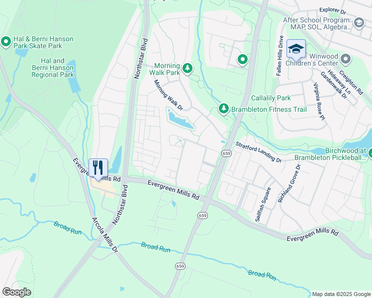 map of restaurants, bars, coffee shops, grocery stores, and more near 23528 Boca Field Terrace in Ashburn