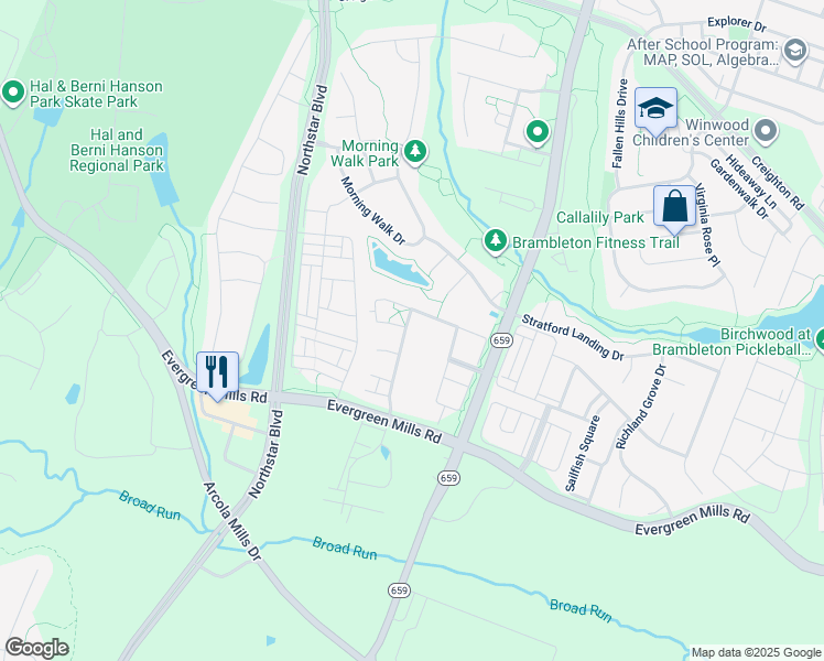 map of restaurants, bars, coffee shops, grocery stores, and more near 23528 Boca Field Terrace in Ashburn
