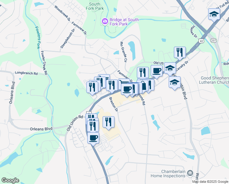map of restaurants, bars, coffee shops, grocery stores, and more near 8810 Old US Highway 42 in Florence