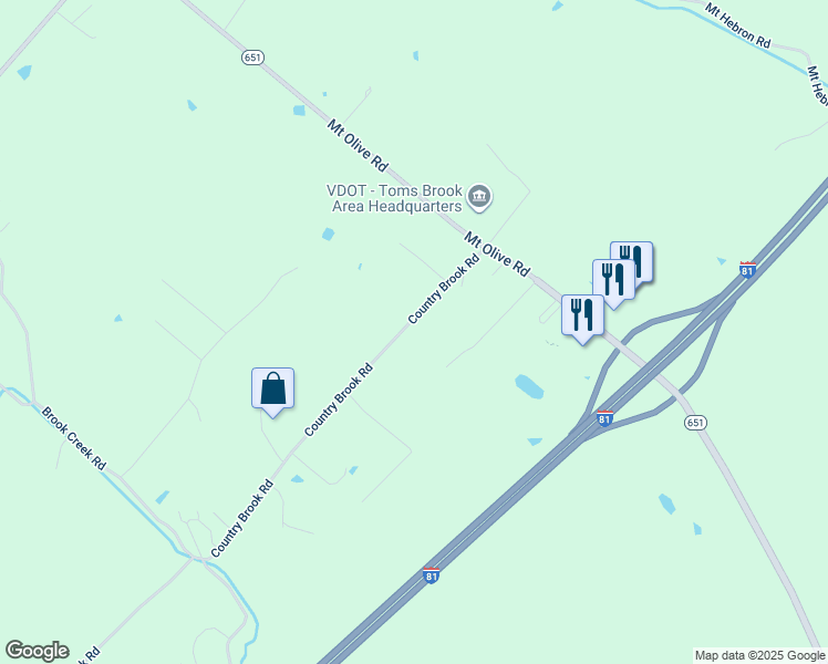 map of restaurants, bars, coffee shops, grocery stores, and more near 1428 Country Brook Road in Toms Brook