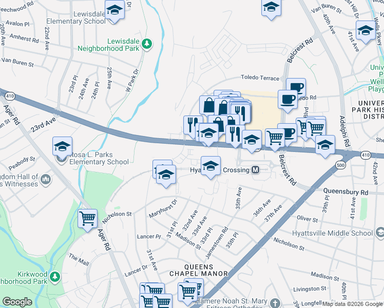map of restaurants, bars, coffee shops, grocery stores, and more near 101 Independence Avenue Southeast in Washington