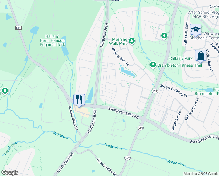 map of restaurants, bars, coffee shops, grocery stores, and more near 42268 Riggins Ridge Terrace in Ashburn