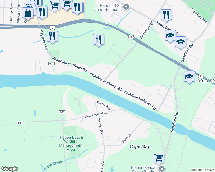 map of restaurants, bars, coffee shops, grocery stores, and more near 937 Shunpike Road in Cape May