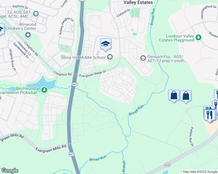 map of restaurants, bars, coffee shops, grocery stores, and more near Buckland Farm Terrace in Ashburn