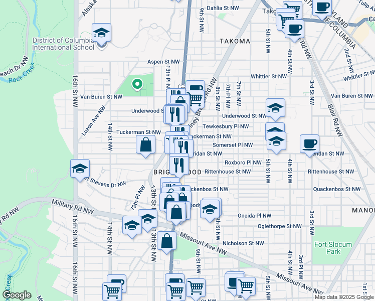 map of restaurants, bars, coffee shops, grocery stores, and more near 917 Sheridan Street Northwest in Washington