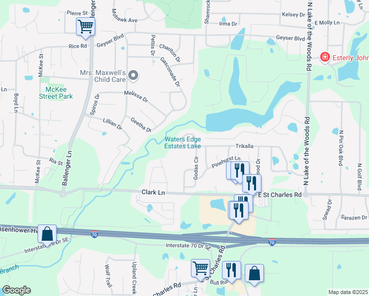 map of restaurants, bars, coffee shops, grocery stores, and more near 5308 Godas Circle in Columbia