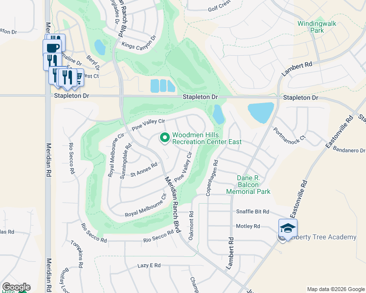 map of restaurants, bars, coffee shops, grocery stores, and more near 9351 Bethpage Road in Peyton