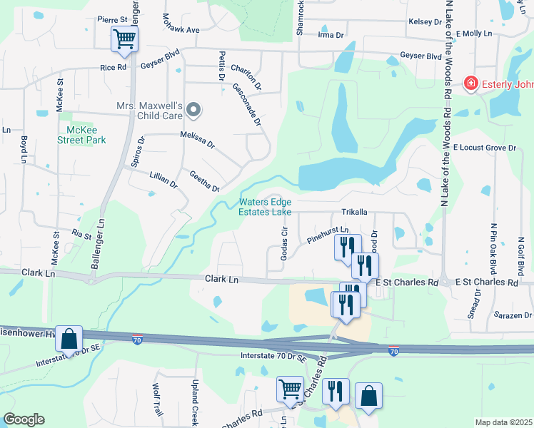map of restaurants, bars, coffee shops, grocery stores, and more near 5310 Godas Circle in Columbia