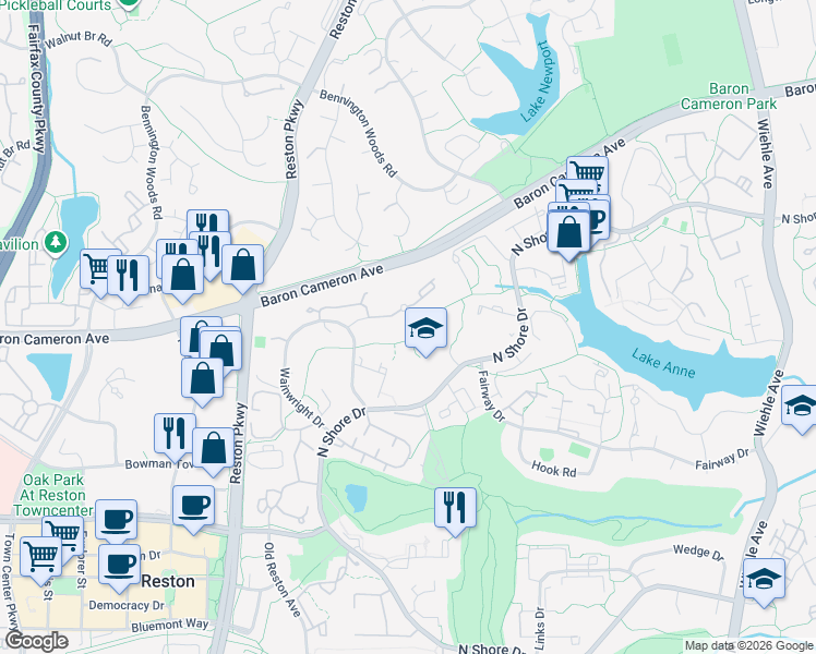 map of restaurants, bars, coffee shops, grocery stores, and more near 11619 Vantage Hill Road in Reston