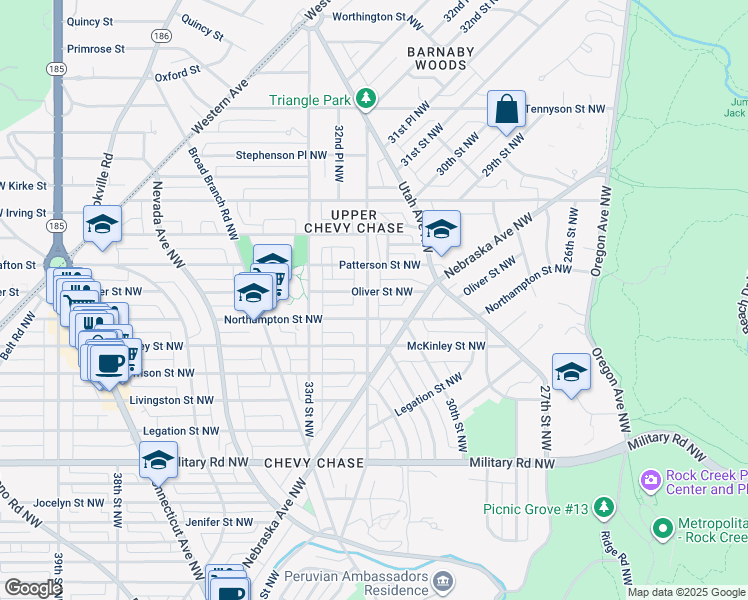 map of restaurants, bars, coffee shops, grocery stores, and more near 5717 32nd Street Northwest in Washington