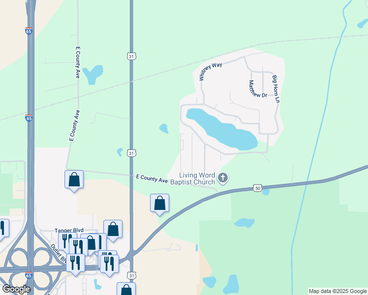 map of restaurants, bars, coffee shops, grocery stores, and more near 2815 East County Avenue in Seymour