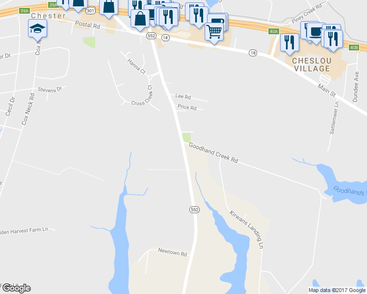 map of restaurants, bars, coffee shops, grocery stores, and more near 512 Dominion Road in Chester