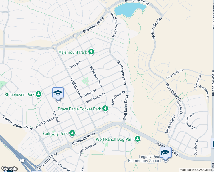 map of restaurants, bars, coffee shops, grocery stores, and more near 6158 Harney Drive in Colorado Springs